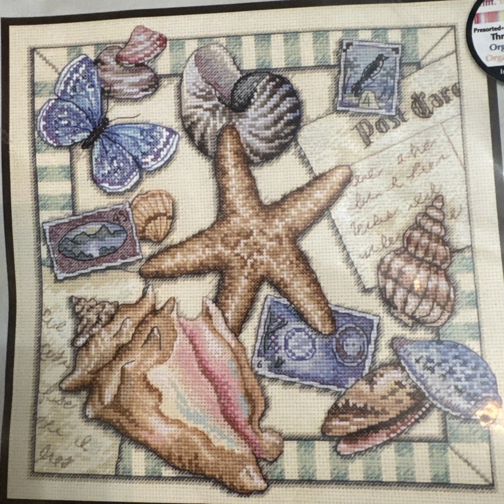 Dimensions 14 Count Cross Stitch Kit Shell Collection Butterflies Coastal Beach